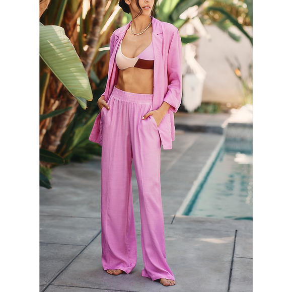 Anthropologie 'Stateside' Pink Satin Pants Size S